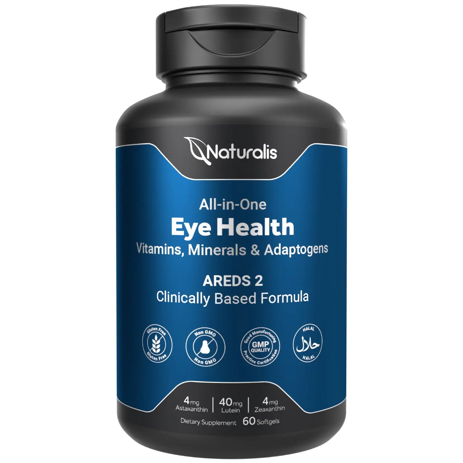 Naturalis Areds2 Eye Supplement Plus Vision Adaptogen Blend | Lutein, Zeaxanthin, Astaxanthin, Bilberry, Blueberry, Cranberry & Grape Seed