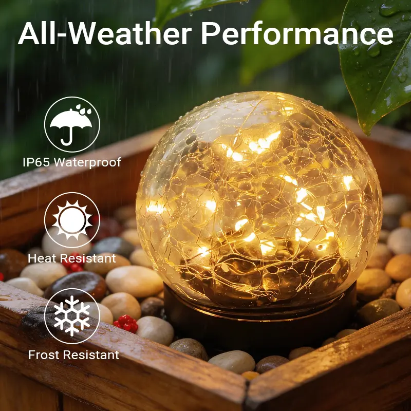 Qawtor Solar Globe Lights Outdoor, Cracked Glass Ball Solar Lights for Garden, Patio, Yard, Lawn and Backyard Decorations, Waterproof Solar Orb Decorative Lights