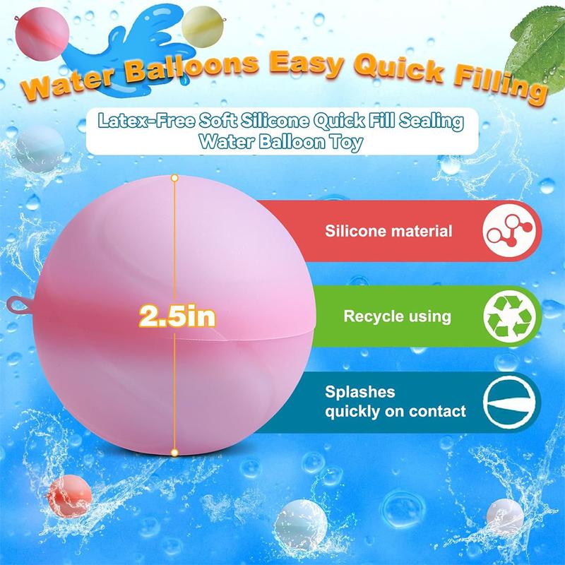 6-Pack Reusable Water Bomb Balloons - Self-Sealing Splash Balls for Pool & Beach | Water Toys for Kids Ages 3-12 | Outdoor Splash Game for Backyard Fun