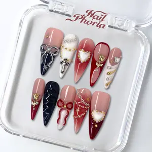 NailPhoria CRIMSON OATH - Valentine Handmade Press-On Nails | Reusable, Salon-Quality, Long-Lasting, Glossy Design