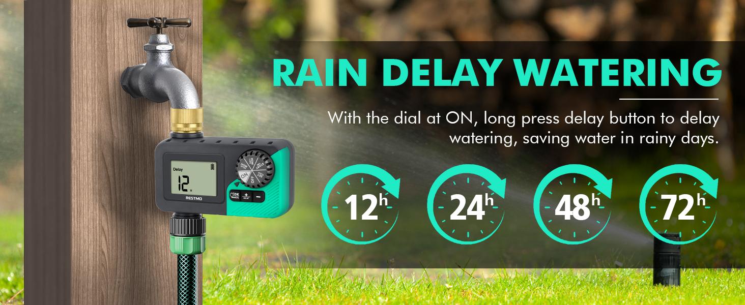 RESTMO Sprinkler Timer with Brass Inlet, Water Timer for Garden Hose, Rain Delay/Manual/Automatic for Outdoor Faucet, Drip Irrigation and Lawn Watering System RESTMO Sprinkler Timer with Brass Inlet, Water Timer for Garden Hose, Rain Delay/Manual/Automatic for Outdoor Faucet, Drip Irrigation and Lawn Watering System