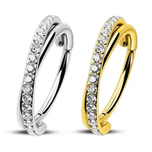 OUFER BODY JEWELRY 20G Entwine CZ Hinged Segment Nose Ring in Stainless Steel with Cubic Zirconia for Piercing Jewelry