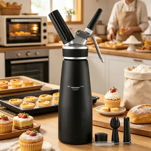 SIVAPHE 500ML Aluminum Manual Whipped Cream Dispenser - Kitchen Utensil for Desserts, Homemade Gourmet Whip, Sauces, Ice Cream, Culinary & Outdoor Use