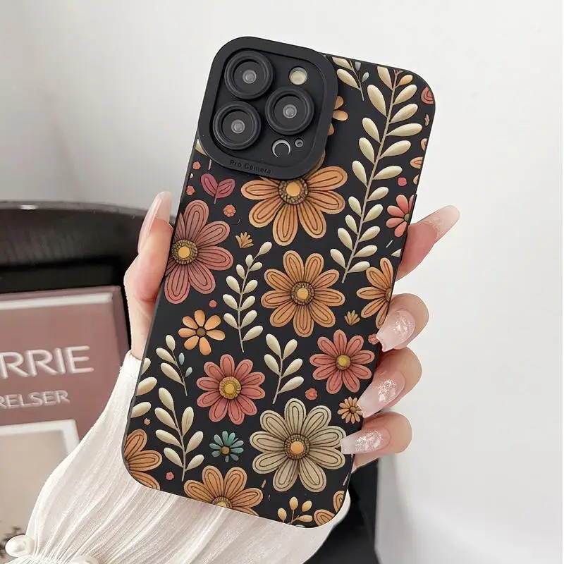 Vintage Flower Pattern Phone Case, Decorative Phone Protector Cover, Shockproof Mobile Phone Protective Cover for iPhone Series, Gifts For Girl, Acces