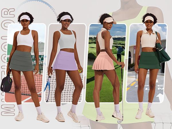 PINSPARK Pleated Tennis Skirts for Women with Short Pockets,High Waisted Athletic Golf Skort,Workout Pickleball Mini Skirt,Back-to-School Clothing springtok