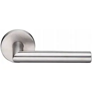 Emtek 5109STUUS15RH Stuttgart Right Handed Passage Door Handle with Disk Rose, Satin Nickel, Brass, Backset 2-3/8" and 2-3/4", Easy Installation