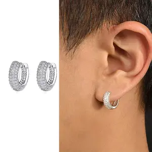 Stainless Steel Hoop Earrings For Men Cool Shiny Zirconia Small Huggie Cartilage Earring Punk Helix Tragus Piercing Jewelry
