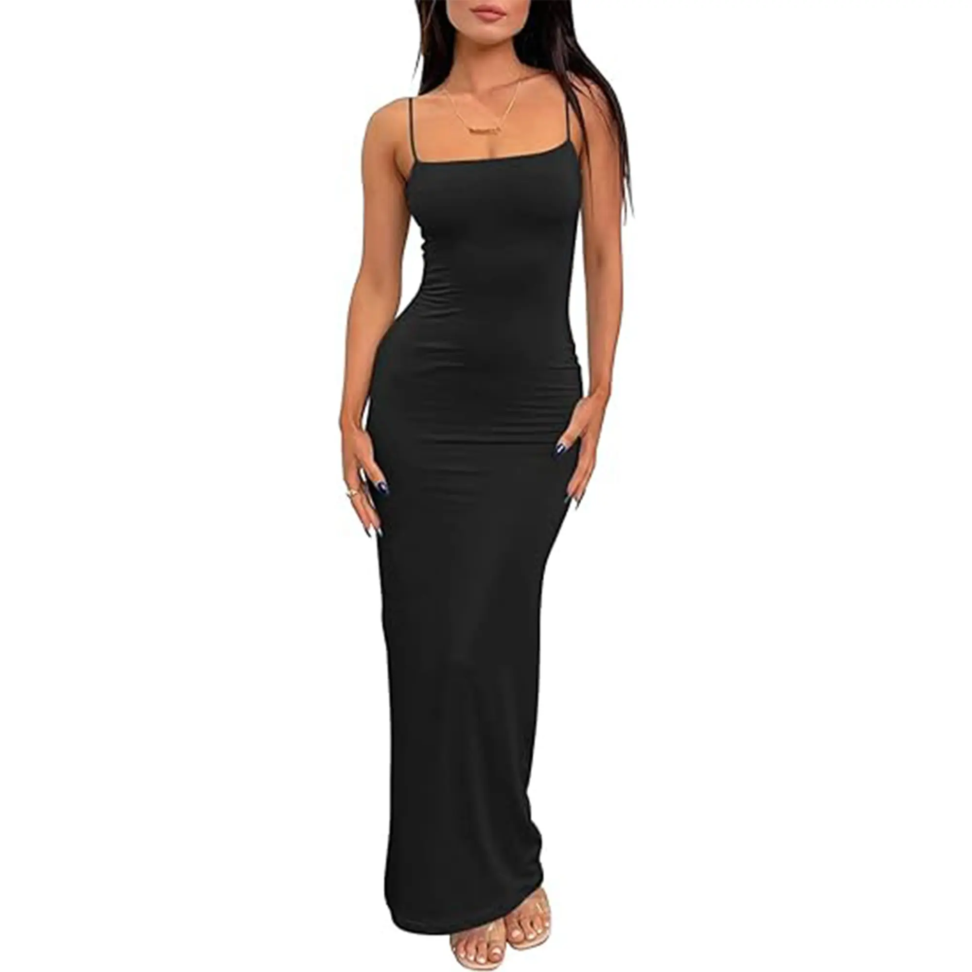 Women's Summer Casual Slip Dresses Spaghetti Strap Bodycon Maxi Dress