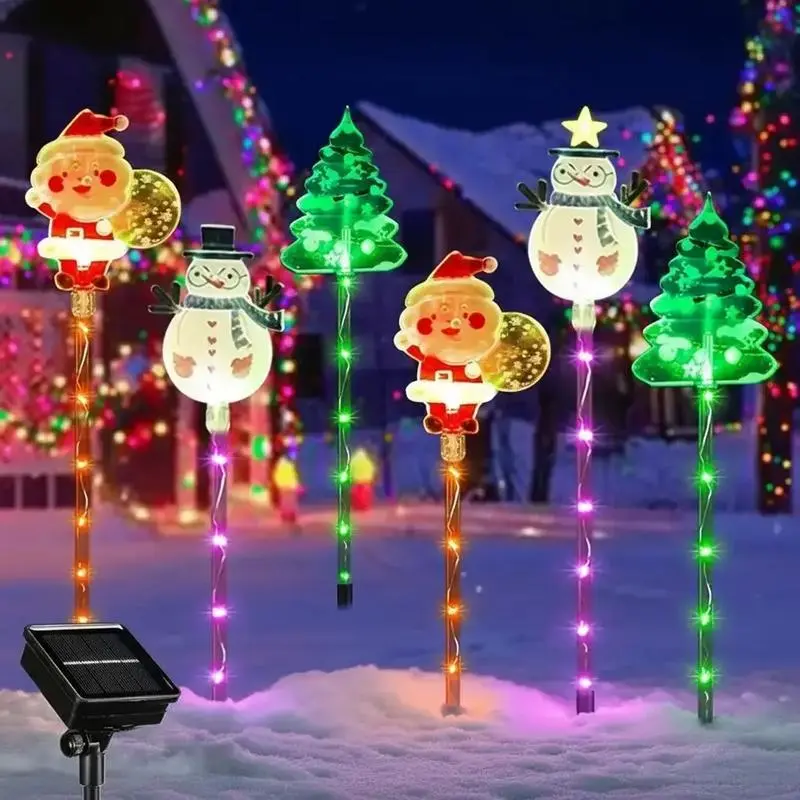 Solar Christmas Decorative Lights Set with Switch, Auto On/Off, Santa-Snowman Tree Figures, Ground Stake for Lawn Garden Holiday Decor