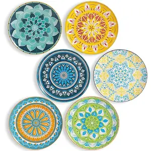 Dinner Plates Set of 6, 10 Inch Scratch Resistant Ceramic Plates, Dishwasher and Microwave Safe, Pasta Plate, Salad Plate, for Main Course, Multicolor