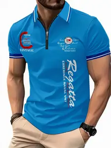Men'S 3D Full-Body Digital Print Summer Casual Short-Sleeve Zip-Up Menswear Polo Shirt