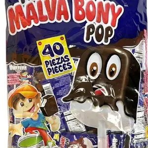 De La Rosa Malva Bony Pop Chocolate Covered Marshmallow 40 Pieces Individually Wrapped Snack Perfect for Parties & Celebrations Candy
