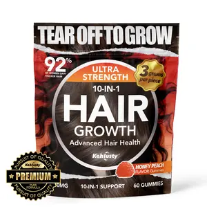 Hair Growth Gummies| 10-in-1 Skin, Hair & Nails Support with Biotin & Collagen | Sweet Honey Peach Taste | 60 Gummies Healthcare Dietary Supplement Edible Fitness Optimum Naturals