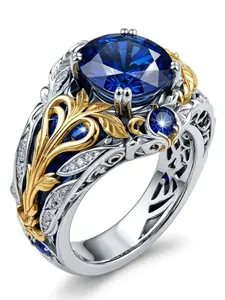 Vintage Style Synthetic Sapphire Two Ring Set for Men and Women, Dominating Boho Design, Ideal for Everyday & Party Wear
