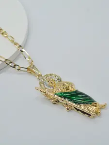 14k Gold Plated Enamel St. Jude Pendant Necklace, Unisex, Faithful Guardian, Easter Religious Jewelry, Diamond Accent Halo