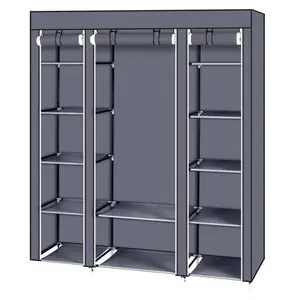 【Father's Day Gift】  Karlhome  69" Portable Clothes Closet Wardrobe Storage Organizer with Non-Woven Fabric Quick and Easy to Assemble Extra Strong and Durable Gray