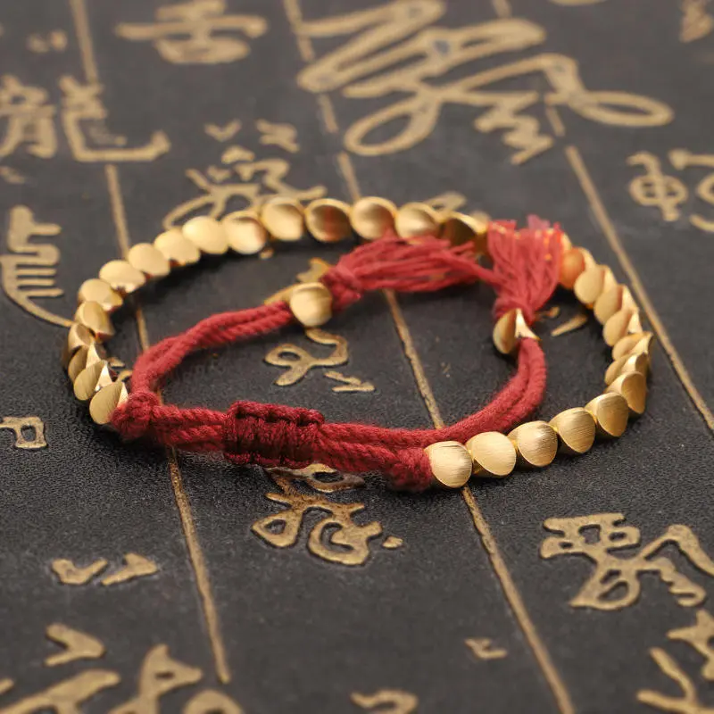 Pure Copper Beaded Bracelets, Handmade Colorful Thread Braided Adjustable Jewelry For Unisex Daily Casual Wear