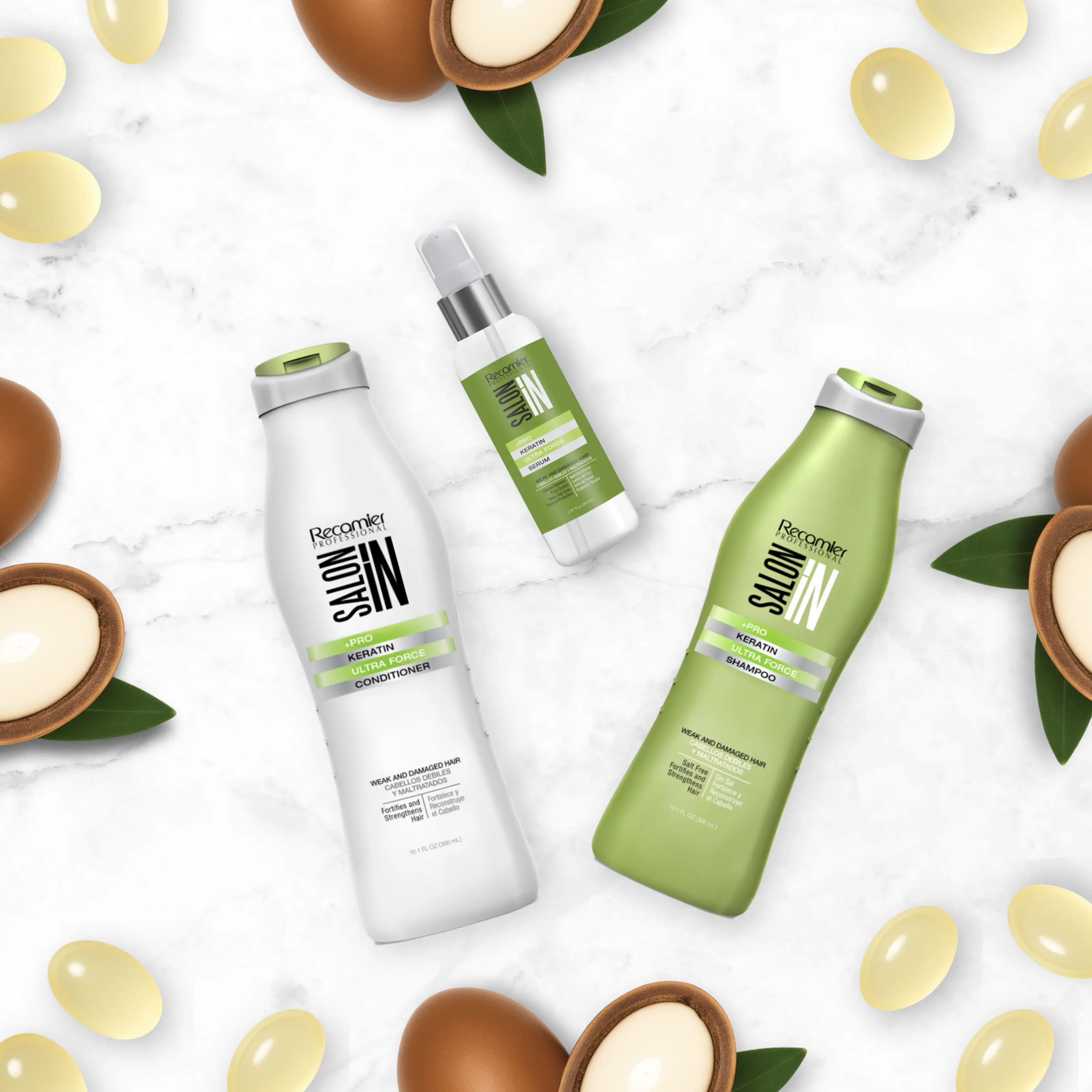 Keratin Ultra Force 3-Piece Set: Shampoo + Conditioner 10.1 fl each + Serum 2.87 fl oz | Strength & Repair with Keratin & Argan Oil | Salt-Free, Cruelty-Free | For Damaged or Weak Hair