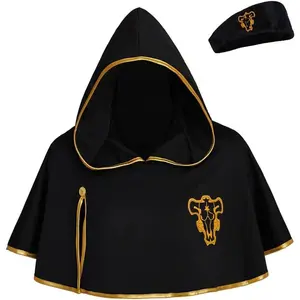 Black Cloak Robe Cape Hooded Cloak with Headband for Men