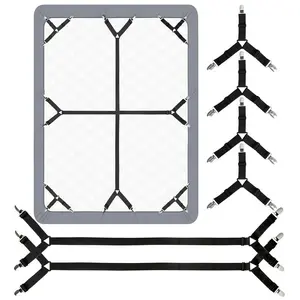 LMMAKE Bed Sheet Grippers, 6-Pack Adjustable Triangle Corner Holders, Durable Bedding Accessories, Heavy-Duty Elastic Fasteners for Twin to King Fitted Sheets (Black)
