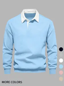 Men's Casual Minimalist Polo Sweatshirt, Fleece Fabric, Soft Comfortable Design, Daily Wear, All Seasons, Plain Pattern