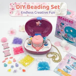 DIY Kids Beading Machine, Girl's Craft Kit for Necklaces Bracelets, Soft Clay Beads Set, Beginner Friendly, Ages 3-6, Birthday Gift