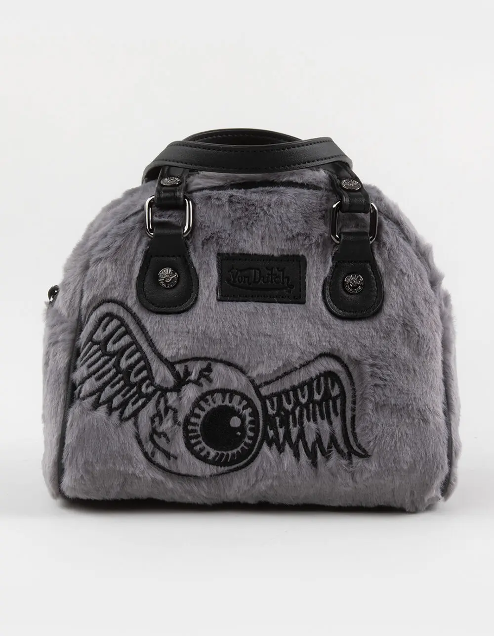 VON DUTCH  Womens Furry Bowling Bag, Grey