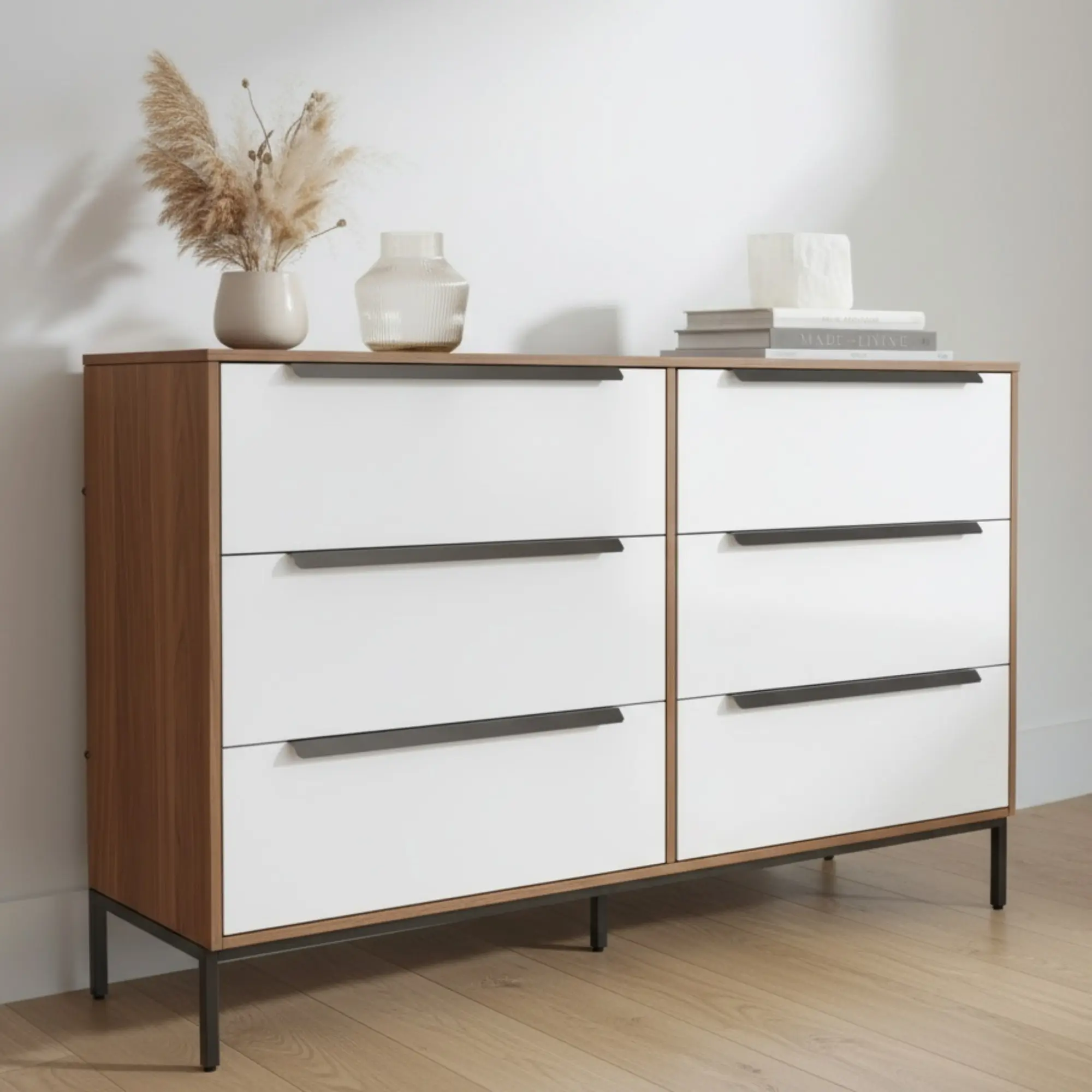 Lira 6-Drawer Modern Dresser — Wooden Frame with Fabric Drawers, Lightweight Storage Organizer