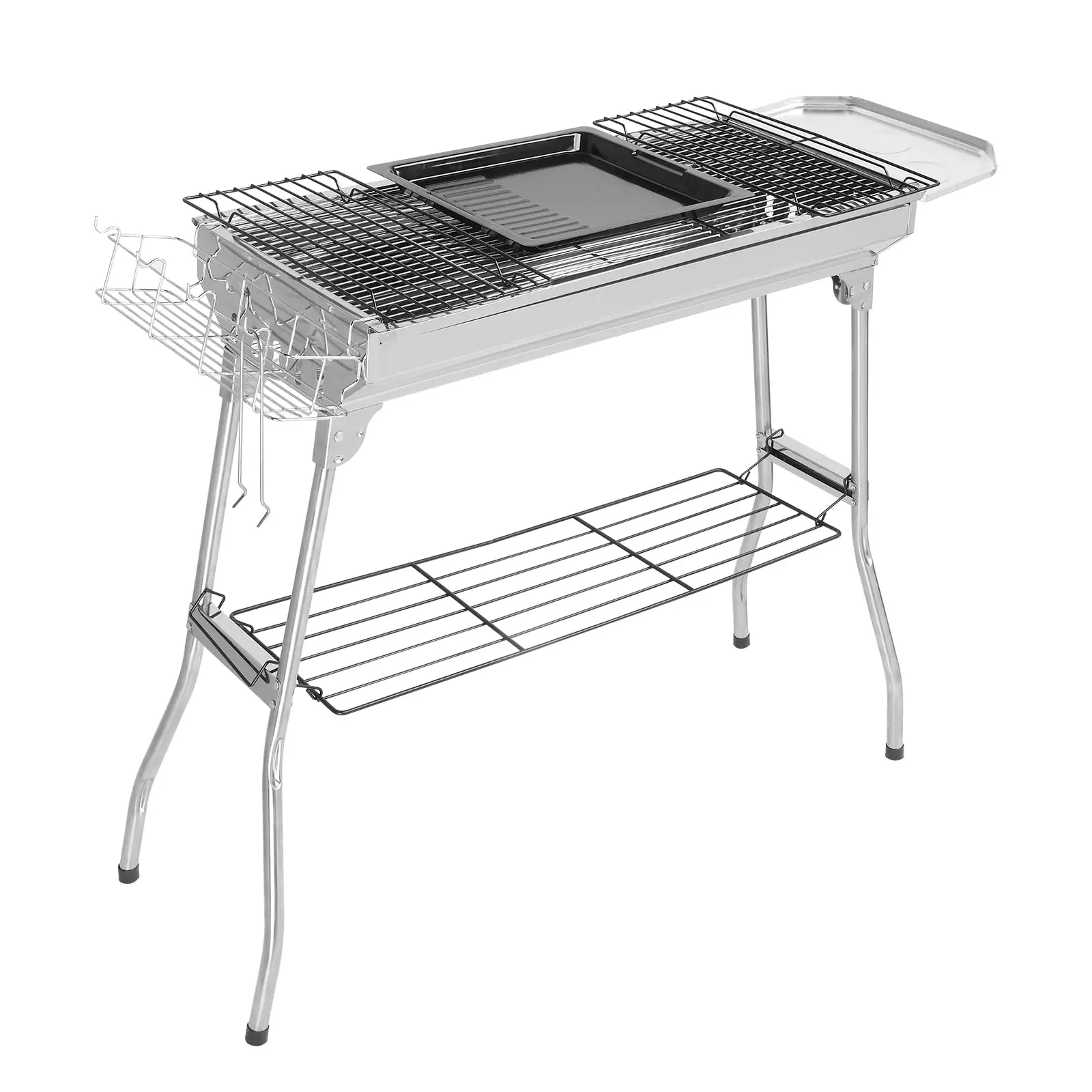 39-Inch Stainless Steel Foldable Charcoal Grill - Sturdy, High Capacity, Portable Outdoor Cooking Equipment for 5-8 People, High Temperature Resistant, Removable, Adjustable, Easy to Clean, 10.14Lbs/4.6Kg, 39.37x12.2x27.95in for Camping, BBQ
