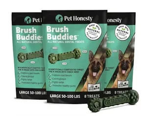 Brush Buddies All-Natural + Long Lasting Dental Treats for Large Sized Dogs - 3 Pack (24 Count)