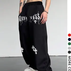 Men's Casual Sports Pants, Spider Web Print Drawstring Wide Leg Loose Fit, All Season Comfortable Men's Clothing for Daily Wear, Athleisure Pants