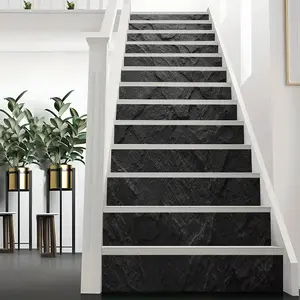 13pcs Black Rock Texture Stair Stickers, Modern Peel and Stick Vinyl Strips, Wall Decor, Self-Adhesive PVC Stair Wall Art, Rectangular Stickers for Stairs, Steps, Bathroom & Floor, No Tools Needed, Easy to Clean and Decorate