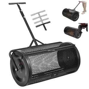 VEVOR Compost Spreader, 36" Wide Peat Moss Spreader with Push/Tow Handle, 4 Heights Adjustable, Powder-Coated Steel Garden Peat Moss Roller, Heavy Duty Grass Seed Roller for Planting Seeding, Black