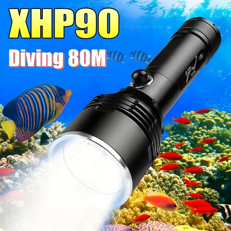 Ultra-Bright XHP90 LED Diving Flashlight - Durable Polished Aluminum Alloy Diving Light with >5000 Lumens Flood Beam for Spearfishing