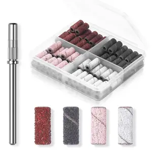 Makartt Nail Drill Bits Sanding Bands for Nail Drill, 100Pcs 4 Color Coarse Fine 80/120/180/240 Grit File Sand with 3.1mm Mini Mandrel Nail Bit Set for Acrylic Nails Gel Manicures and Pedicure