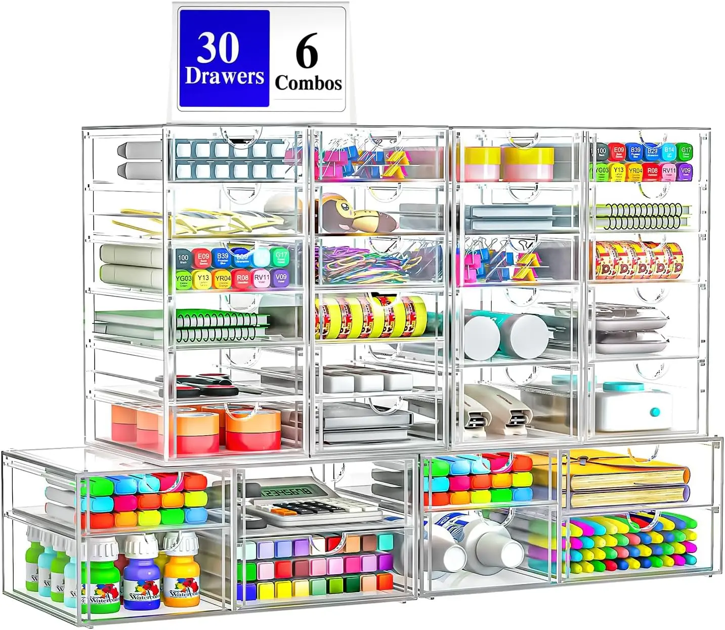 30-Drawer Acrylic & Makeup Organizer for Desk, Bath|-drawers, clear acrylic, stackable , dustproof, wipe-, for perler beads, rhinestones, googly eyes, lego bits