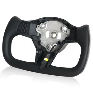 Yoke Steering Wheel, Black Microfiber Leather with Side Carbon Fiber for Tesla Model 3/Y 2017-2023 With Heating Function  steering  wheel Tempered Glass Anti-Glare Screen Protector carbon  fiber  hood Wheel Cover for GMC breathable ultra thin fit Racing T