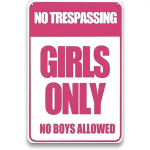 No Boys Allowed Sign for Girls - No Trespassing Girls Only Sign, Funny Metal Signs for Bedroom Door, Girls Room Wall Decor Art Accessories, Cool Gifts for Teen Girls, 8 x 12 inch