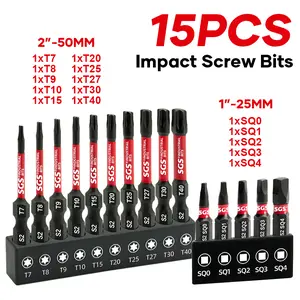 15 Pcs Industrial Grade Screwdriver Bits Set- S2 Alloy Steel Anti-Slip Torx/Square Magnetic Screwdriver Bits Set, Impact And Wear Resistant, Universal 1/4" Hex Shank With Black Rust-Proof Base, Fit For Woodworking, Handicrafts, Manufacturing Tools