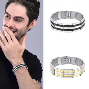 PROSTEEL Two-Tone Square Bracelet Stainless Steel Watch Style Bracelets Hand Jewelry Unisex For Men Women Gift Box
