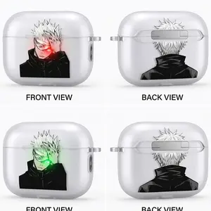 Satoru Gojo Anime AirPods Case with Keychain, Frosted PC Protective Cover for AirPods Pro, Jujutsu Kaisen Manga Earbuds Case Gift for Him Her
