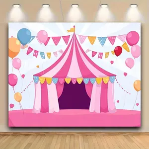 1pc 2D Flat multi-function Circus Background Amusement Park Tent Carnival, 100%, for Large outdoor decorations, party backdrops and festival garden decorations Banners Ornaments White