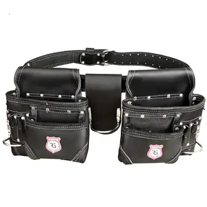 Riggears Leather Tool Bag Heavy-Duty Tool Pouch for Men 10 Pockets Multipurpose Organizer Bags Essential for Construction and Framing Projects with Supplier Warranty