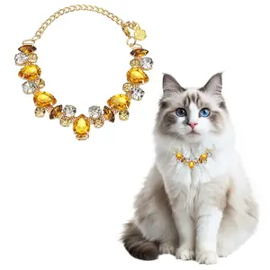 PETAXCELL Dog Necklace Collar, Gold Chain Pets Pearls Adjustable Crystal Rhinestones Cat Wedding Metal Collar Jewelry Accessories 12In, (Gold), Intended for Teacup / Kitten / Small Pet