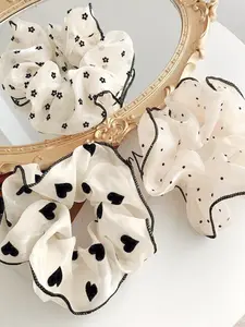 Women's Elegant Heart & Polka Dot & Flower Print Hair Scrunchies, 3pcs/set Trendy Soft Ponytail Holders, Fashionable All-match Hair Accessories for Hairstyle Decor for Women & Girls