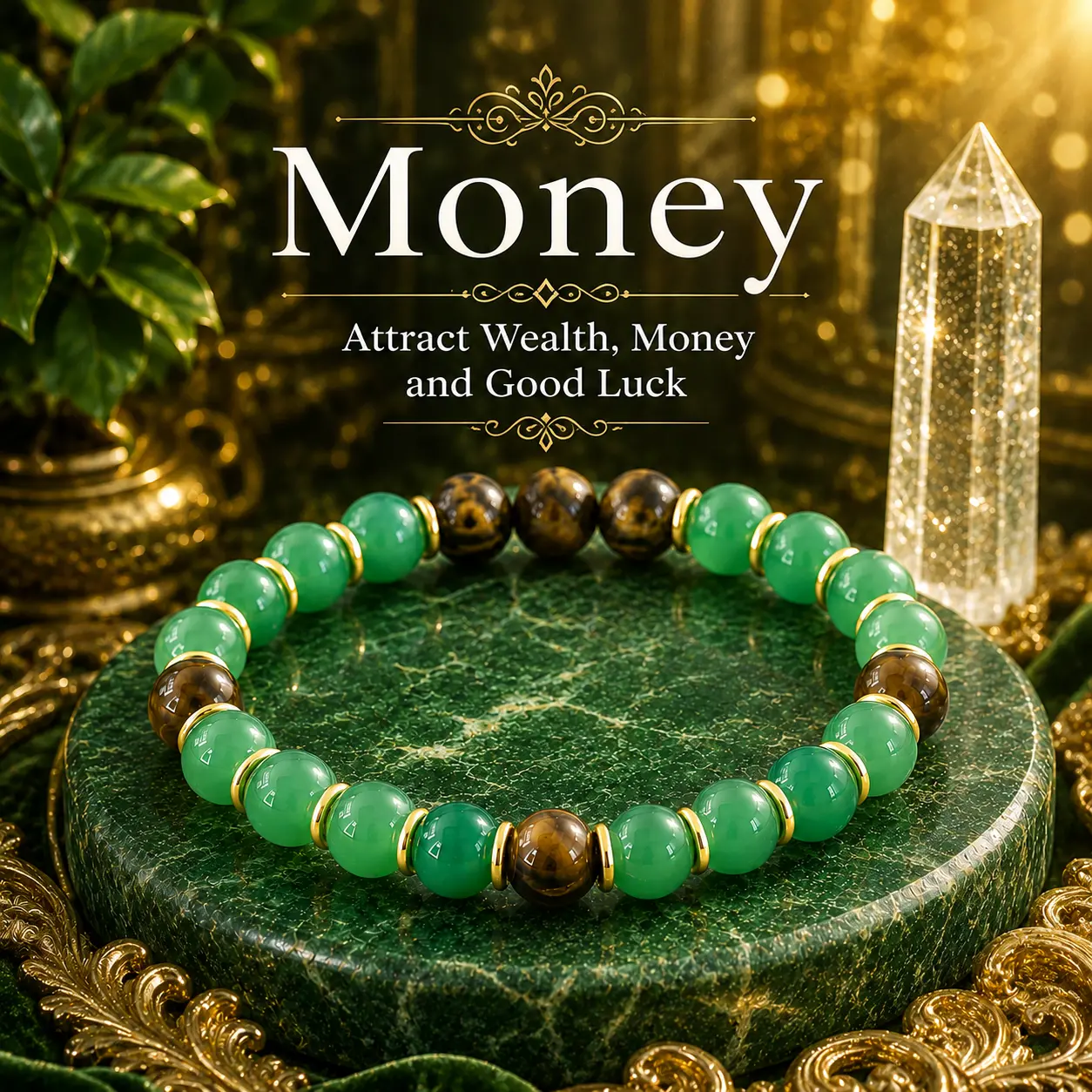 Wealth-Attracting Tiger's Eye Bracelet – An adjustable, unisex amulet featuring green aventurine; it combines protective symbolism with inspiring blessings. This unscented prosperity accessory is perfect for occasions such as birthdays and anniversaries.