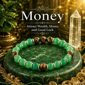 Wealth-Attracting Tiger's Eye Bracelet—a unisex, adjustable, elastic amulet featuring Green Aventurine accents; designed to gather energy and attract wealth and good fortune. This solid, unscented piece makes an ideal gift for birthdays or anniversaries.