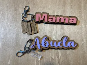 Custom rustic wood and acrylic keychains with Name charms, personalized names, mama, mom, nana, grandma keychains
