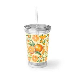 Fruity Acrylic Cup - Vibrant Orange Design, Summer Drinkware, Beach Party Essentials, Gift for Friends, Juice Mug, Eco-Friendly Tumbler