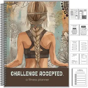 Challenge Accepted Fitness Planner — 90 Day Exercise and Food Journal for Wellness and Gratitude,Evening Reflection Planner Spiral Bound,Health & Workout Log,Water & Sleep Tracker, Meal Planner